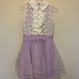 Ana-Kaci White Lavender Lace Tiered Collar Dress